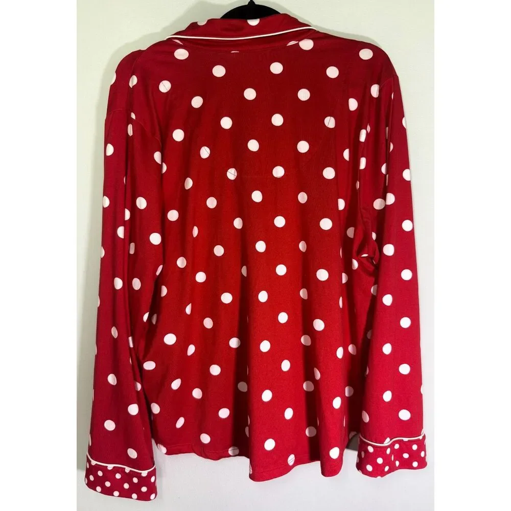 Kate Spade 1X Red Polka Dot Long Sleeve Button Front Pajama PJ Set Lounge Plus